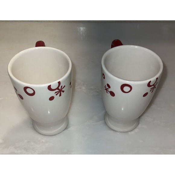Pier 1 Christmas Coffee Mug Cup Holiday Hand Painted  SET OF 2 Flurry Snowflake - Picture 9 of 10